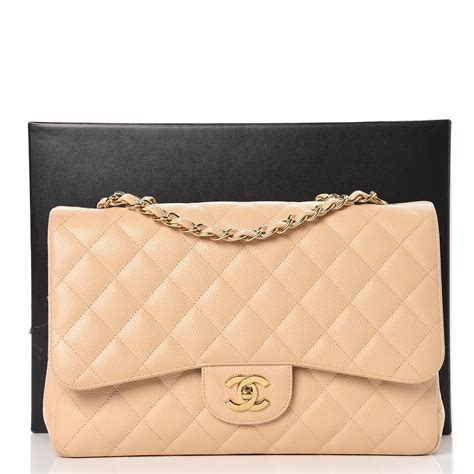 CHANEL Caviar Quilted Jumbo Single Flap Beige 